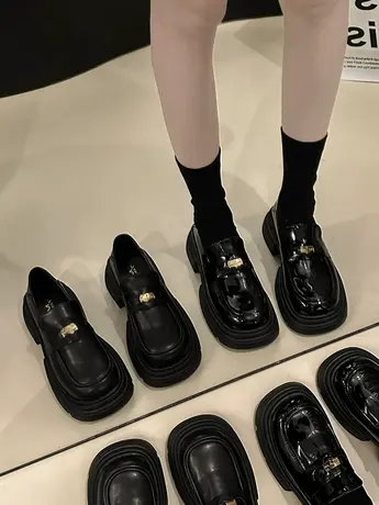 厚底乐福鞋女一脚蹬中粗跟单鞋法式复古小皮鞋小众玛丽珍女鞋jk鞋商品大图