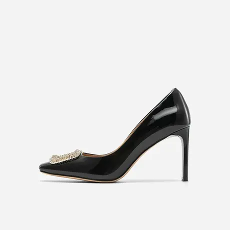 Nine West/玖熙2024年春季新款超高跟鞋女小方头钻扣漆皮粗跟女鞋图片