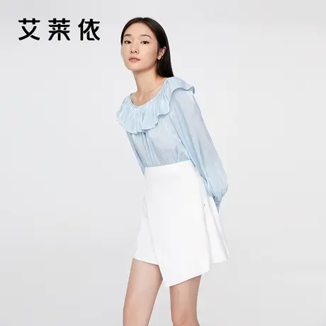 艾莱依商场同款上衣女时尚设计感小众荷叶边领短款长袖春季打底衫商品大图