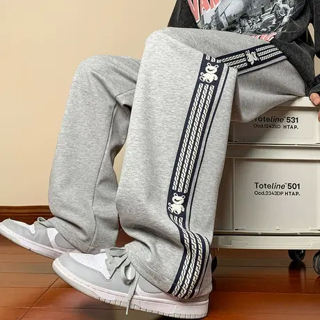 休闲直筒裤子男式春季2023新款潮牌ins港风宽松高街阔腿拖地长裤商品大图