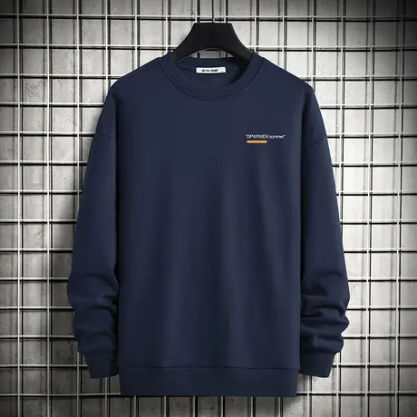 男士卫衣春秋款套头无帽上衣服加绒宽松潮流百搭字母印花圆领长袖商品大图