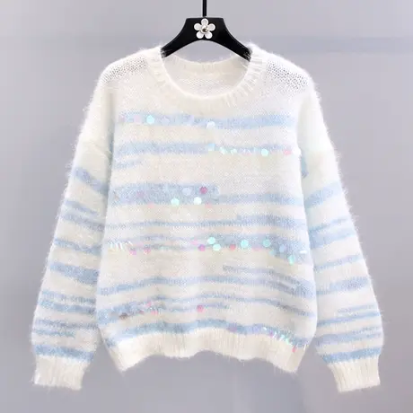 日系甜美亮片套头毛衣女秋冬2023新款宽松慵懒风设计感针织衫上衣商品大图