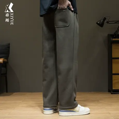 希越奥粒绒美式卫裤男士春季宽松大码休闲直筒加厚拖地长裤子潮流图片