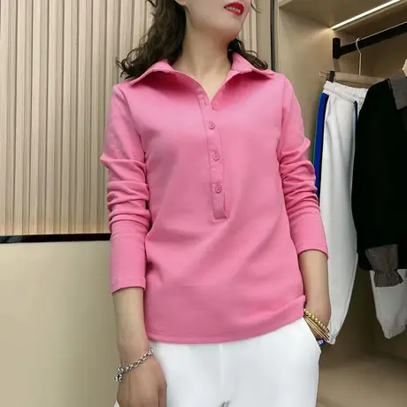 长袖t恤女2023新款春季体恤小衫polo领韩版时尚百搭休闲显瘦上衣商品大图