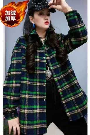 加绒格子衬衫女2023秋冬季新款加厚绒复古磨毛宽松保暖衬衣外套潮商品大图