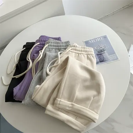 高腰休闲宽松直筒裤女韩版2023秋冬宽松卷边酷老爹裤米尼棉长裤女商品大图