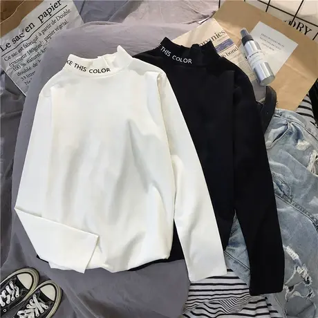 2023新款春秋冬季新款内搭半高领打底衫白色洋气长袖t恤女上衣服商品大图