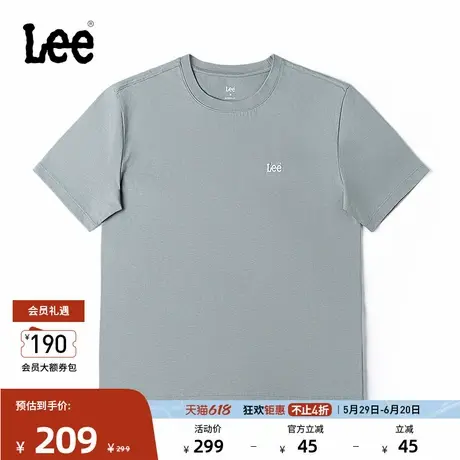Lee商场同款舒适版男友风圆领刺绣小Logo石灰色女士短袖T恤休闲商品大图