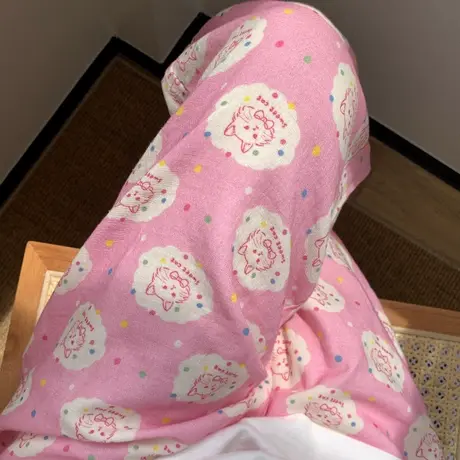 2024夏季新款甜酷女孩双层纱全棉睡裤可爱卡通少女心居家长裤商品大图