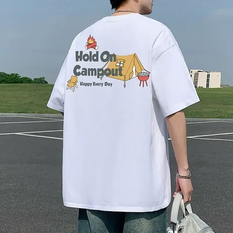 短袖T恤男夏季2025新款透气宽松半袖重磅纯棉圆领体恤美式上衣服商品大图