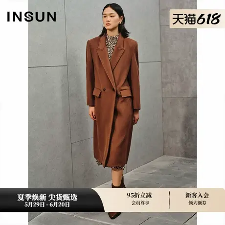 INSUN恩裳冬季羊绒羊毛宽肩枪驳领大衣图片