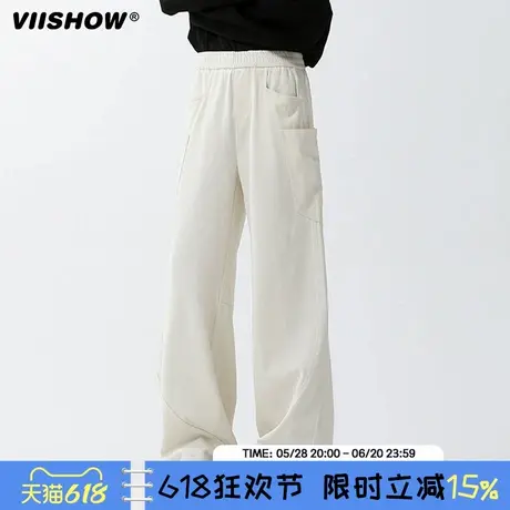 VIISHOW美式垂感运动卫裤男春秋阔腿裤子男生宽松直筒弯刀休闲裤商品大图