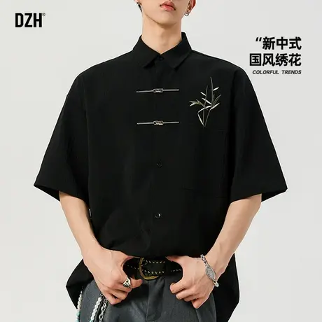 男士黑色新中式衬衫男高级感痞帅国风男装2025新款刺绣上衣夏衬衣图片