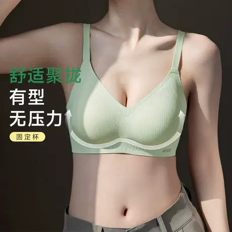 内衣女小胸聚拢大胸显小裸感螺纹舒适轻薄光面无钢圈软支撑文胸商品大图
