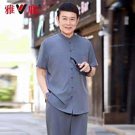 雅鹿2025年夏季新款短袖中国风套装男士休闲唐装两件套男款爸爸装图片