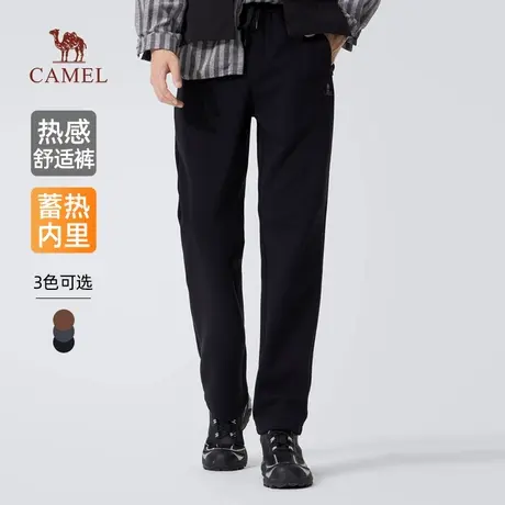 骆驼男装直筒休闲裤男士2025新款冬季摇粒绒加绒保暖弹力长裤子商品大图