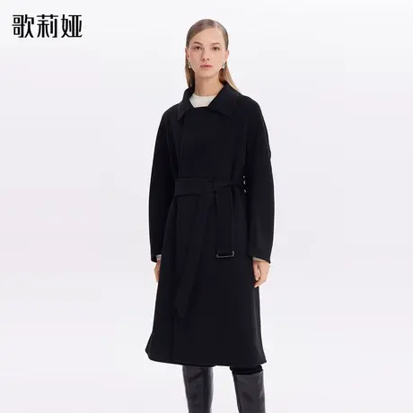 【现货】歌莉娅黑色高级长外套女冬季真丝羊毛大衣1ADL6N0H0商品大图
