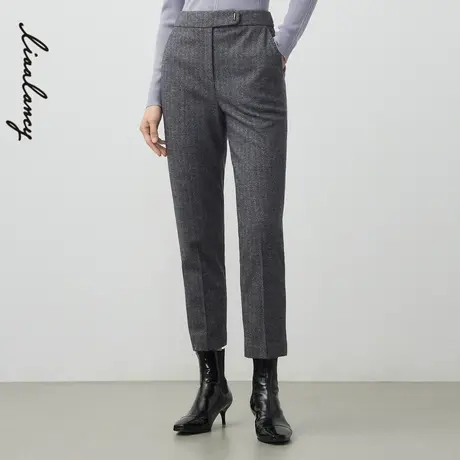 LANCY/朗姿俪雅绵羊毛2022冬季新款高腰西装长裤女通勤休闲女裤子商品大图