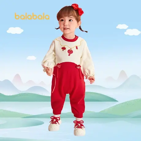 巴拉巴拉2025新款春季童装连体衣女童加绒哈衣爬服新年季甜美喜庆图片
