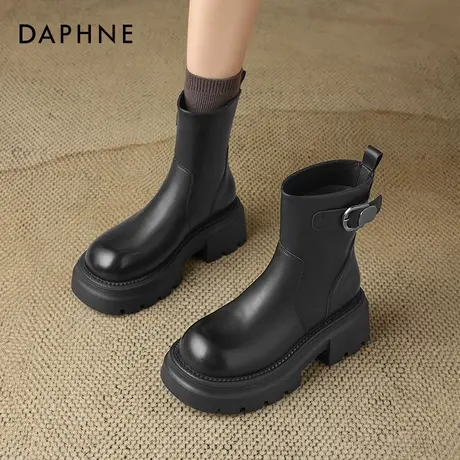 达芙妮厚底马丁靴女2025新款夏季小个子增高瘦瘦靴黑色切尔西短靴商品大图