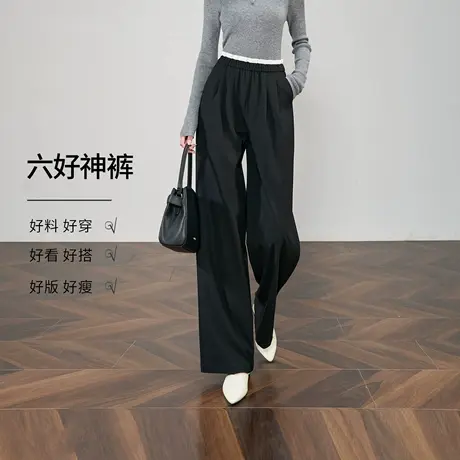 【六好神裤】娅丽达松紧腰直筒裤女2025秋新款通勤休闲窄版阔腿裤商品大图