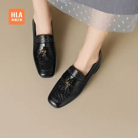 HLA/海澜之家乐福鞋女2025新款秋季英伦风小皮鞋一脚蹬懒人豆豆鞋商品大图
