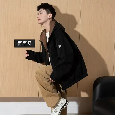 【两面穿】2025春季男连帽基础款工装外套户外运动休闲上衣潮yc商品大图