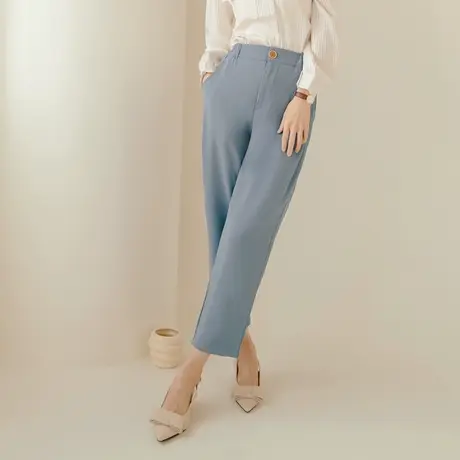 桔熊春秋季纯色雪纺长裤子女高腰松紧修身微胖直筒裤大码BA6864商品大图