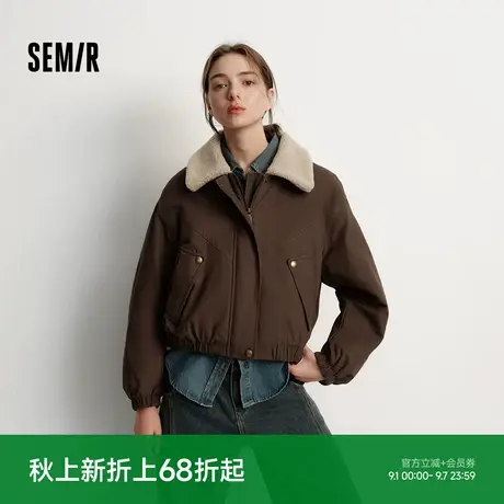 森马外套女冬季夹棉仿羊羔毛翻领oversize磨毛2025新款巴恩风夹克商品大图
