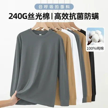 重磅纯棉长袖t恤男2025新款秋冬内搭打底衫抗菌圆领全棉秋衣小衫商品大图