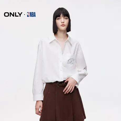 ONLY2025秋季新款NBA联名款口袋字母刺绣花苞下摆宽松长袖衬衫女商品大图