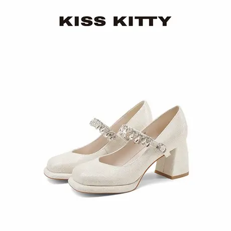 【呼呼专享】KISSKITTY粗跟细闪高跟鞋女25新款增高单鞋小个子水商品大图