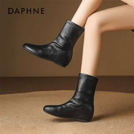 达芙妮黑色短靴女款2025新款秋冬加绒保暖雪地棉靴内增高马丁靴子图片