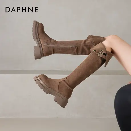 达芙妮过膝长筒靴子女2026新款爆款秋冬季厚底堆堆长靴加绒骑士靴商品大图