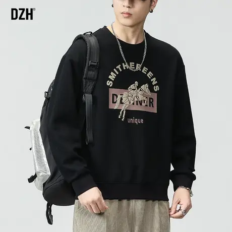 男士黑色圆领卫衣男潮牌春秋季男装2023新款秋装上衣美式外套男款商品大图