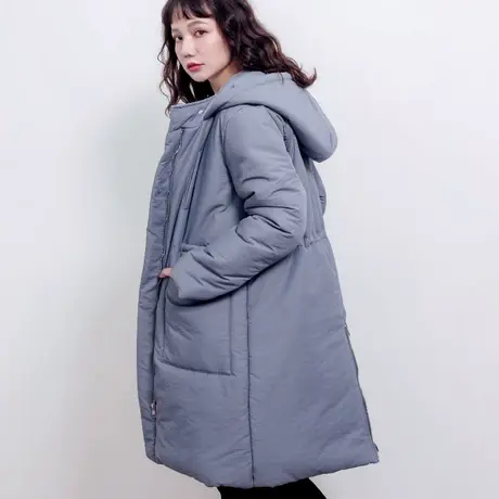 桔熊秋冬季韩版纯色防水连帽棉服保暖长款夹棉大外套女大码EA3011图片