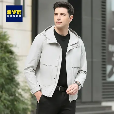 雅鹿短款夹克男士中青年2023春秋新款上衣百搭修身连帽男潮流外套商品大图
