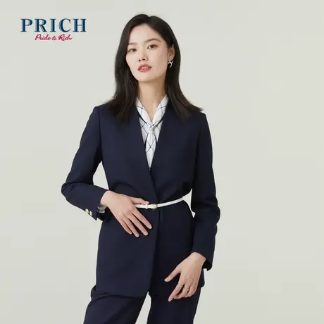 PRICH商场同款西装新品秋冬新款系腰带V领纯色优雅气质外套女商品大图