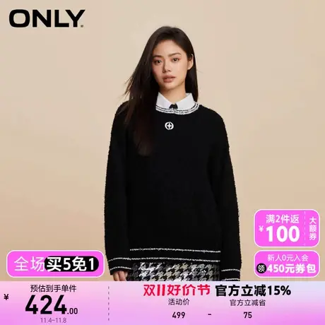 【上新】ONLY奥莱学院风气质百搭宽松圆领针织衫女商品大图