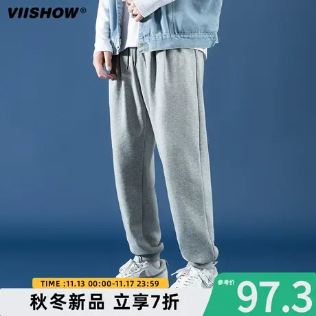 VIISHOW裤子男灰色卫裤潮牌男生运动裤宽松直筒垂感束脚休闲长裤商品大图