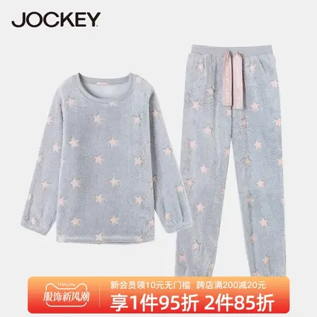 Jockey法兰绒家居服套装女加绒保暖可外穿宽松圆领睡衣秋冬新款图片