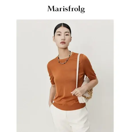 #多巴胺穿搭# 玛丝菲尔夏季新梵高橙轻薄圆领修身T恤女商品大图