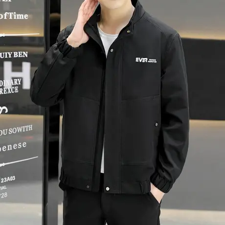 2023新款春秋外套韩版修身立领夹克上衣青年男士衣服休闲爸爸装潮商品大图