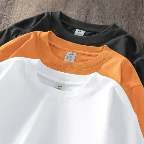 重磅纯棉长袖t恤男女秋冬季宽松纯色白色打底衫内搭圆领全棉秋衣商品大图