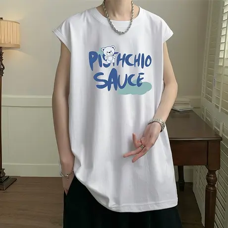 背心男款夏季宽松纯棉无袖t恤上衣服港风潮流印花青少年汗衫体恤T商品大图