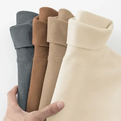 重磅高领打底衫双面德绒t恤男长袖秋冬季加绒保暖小衫内搭秋衣服商品大图