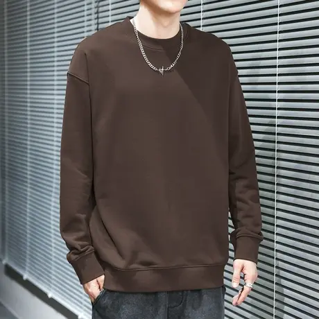 350g重磅圆领卫衣男宽松潮流百搭秋冬加绒加厚摇粒绒纯色长袖t恤商品大图