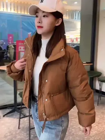 立领短款羽绒服女潮流时尚宽松百搭2023新款小个子白鸭绒加厚外套商品大图