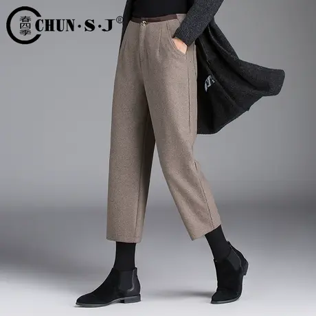 羊毛呢阔腿裤女七分秋冬季九分休闲直筒加厚呢子裤子针织马丁靴裤商品大图