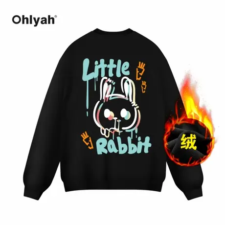 Ohlyah卡通兔子印花套头圆领情侣卫衣女潮牌ins秋冬加绒加厚上衣图片